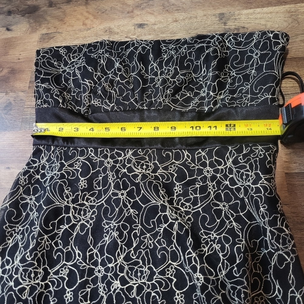 Vintage Kathy Robert's Black & Metallic Gold Floral Strapless Dress Size 8 - Picture 6 of 9